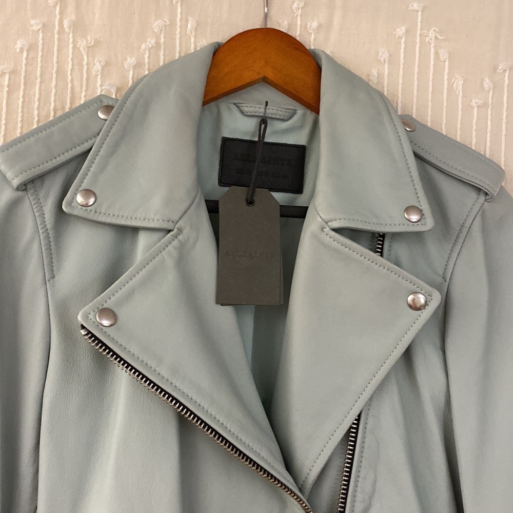 AllSaints Mint Balfern Leather Biker Jacket, US 6 NWT